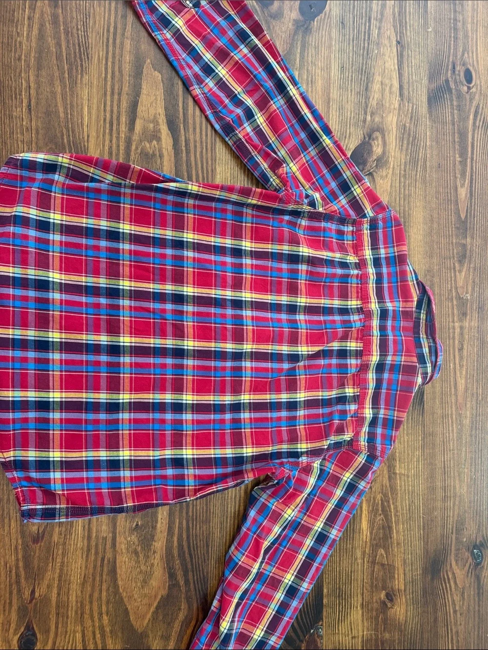 Boys size L (12/14). Cherokee Red and Blue Plaid Button-Up Long Sleeve Shirt